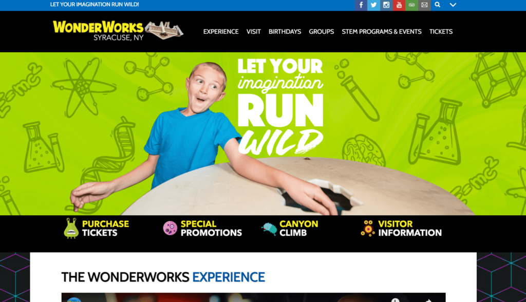Homepage of WonderWorks Syracuse / wonderworksonline.com