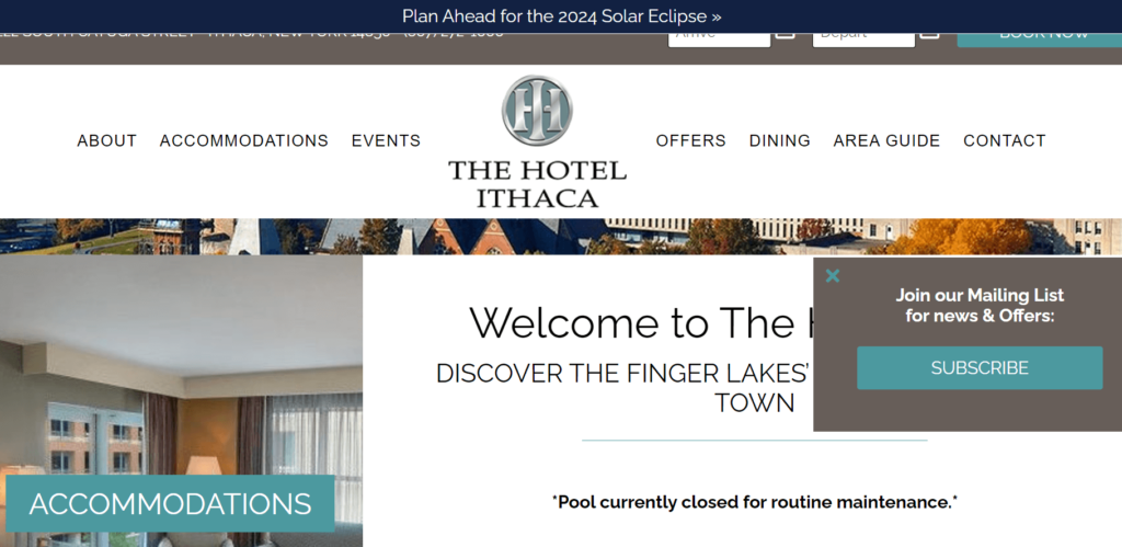 Homepage of The Hotel Ithaca / thehotelithaca.com