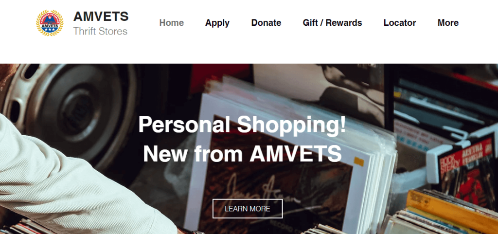 Homepage of the AMVETS Thrift website /
Link: https://www.supportthevets.org/