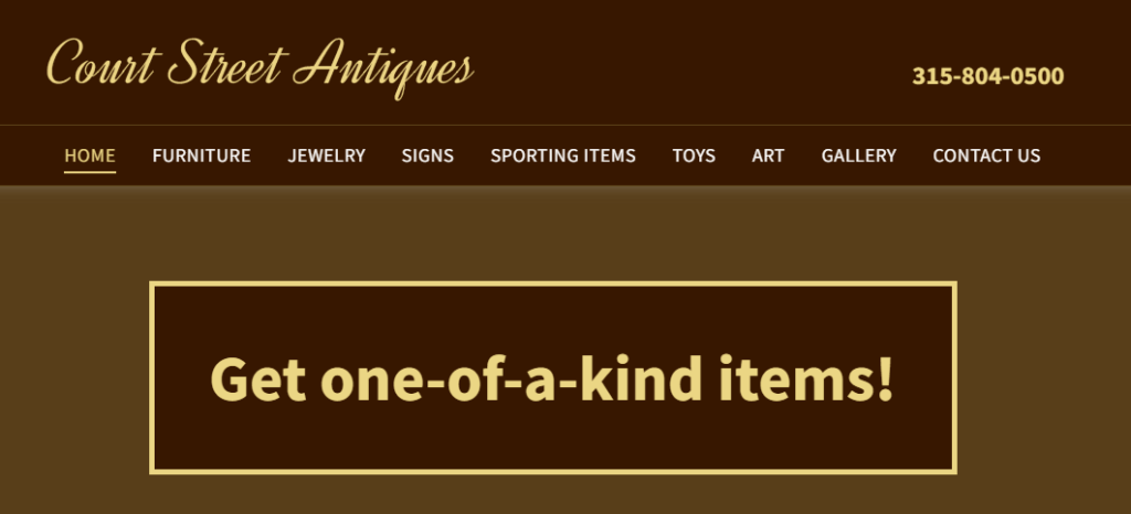 Homepage of the Court Street Antiques website /
Link: https://www.courtstreetantiquesnny.com/