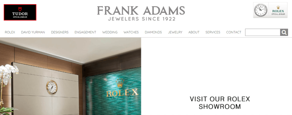 Homepage of the Frank Adams Jewelers website /
Link: https://www.frankadams.com/