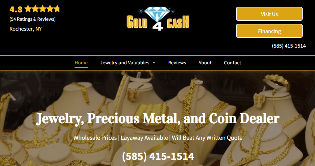 Homepage of the Gold 4 Cash website /
Link: https://www.gold4cashbrighton.com/