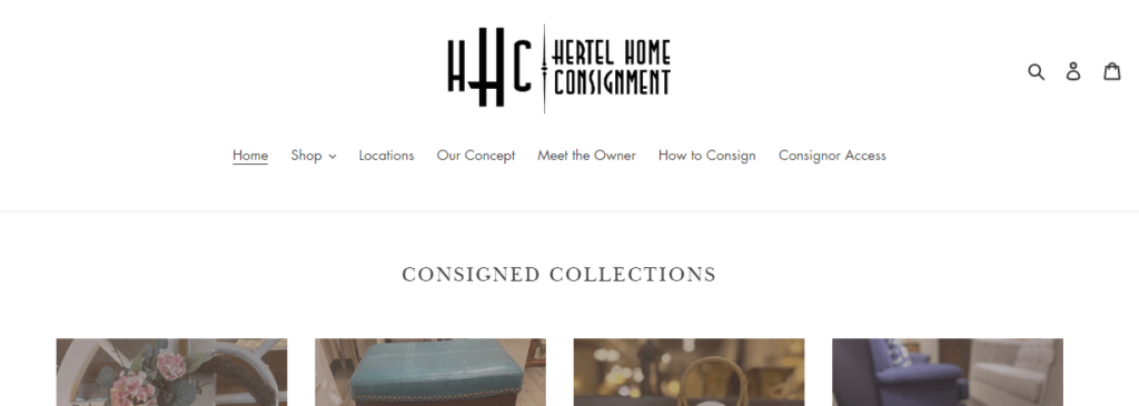 Homepage of the Hertel's Home Consignment website /
Link: https://hertelhomeconsignment.com/