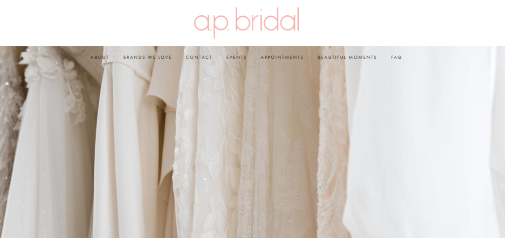Homepage of A.P. Bridal website / apbridals.com

Link: https://www.apbridals.com/
