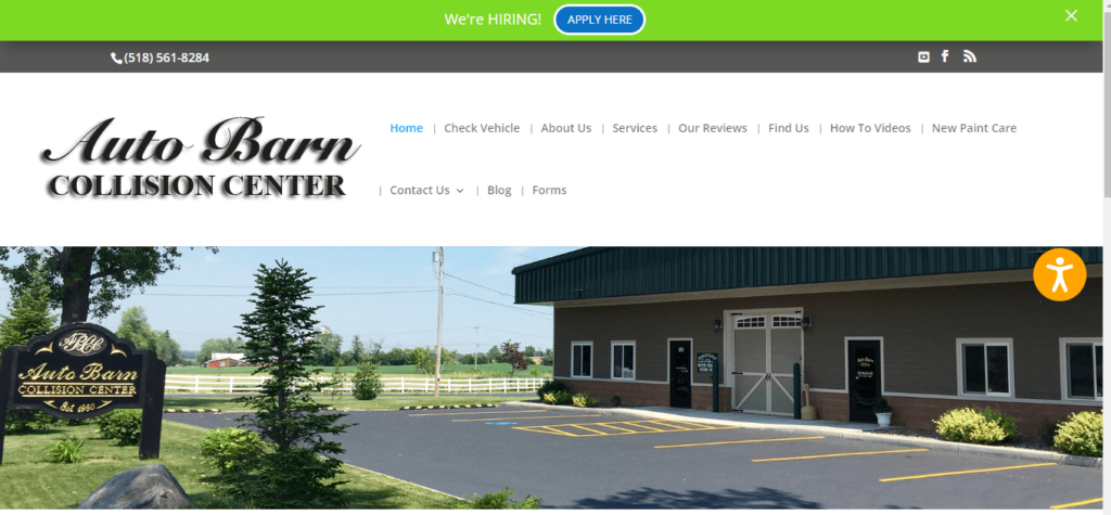 Homepage of Auto Barn Collision Center, Inc website / autobarncollision.com

Link:https://autobarncollision.com/
