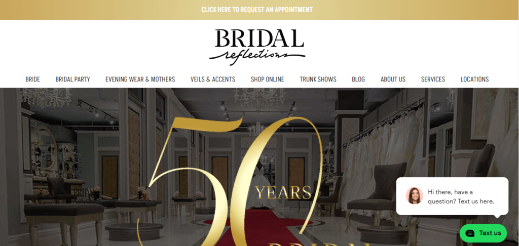 Homepage of Bridal Reflections website / bridalreflections.com

Link: https://www.bridalreflections.com/
