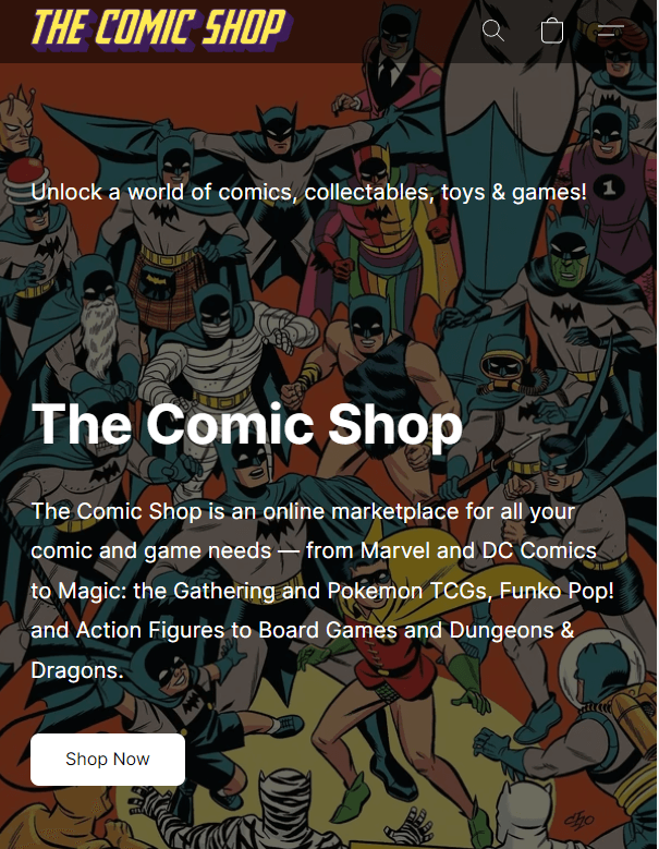 Homepage of Comic Shop website / oswegocomicshop.com

Link: https://oswegocomicshop.com/