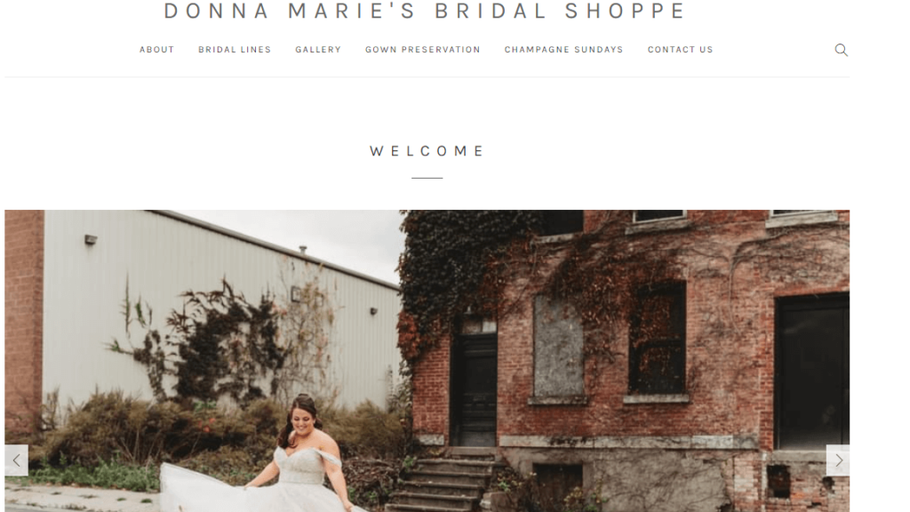 Homepage of Donna Marie's Bridal Shoppe website / donnamariesbridalshoppe.com

Link: https://donnamariesbridalshoppe.com/
