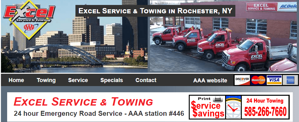 Homepage of Excel Service & Towing website / excelservicetow.com

Link: https://www.excelservicetow.com/
