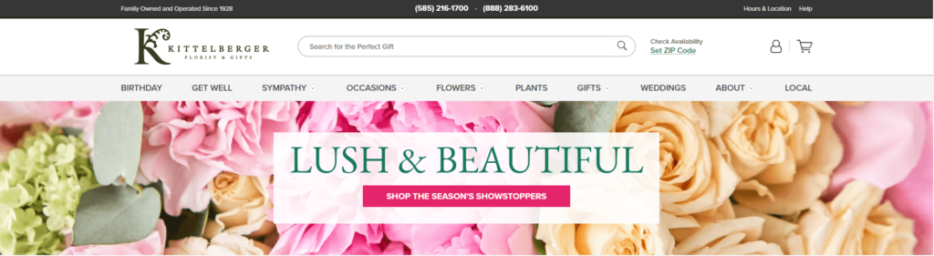 Homepage of Kittelberger Florist & Gifts website / kittelbergerflorist.com

Link: https://www.kittelbergerflorist.com/
