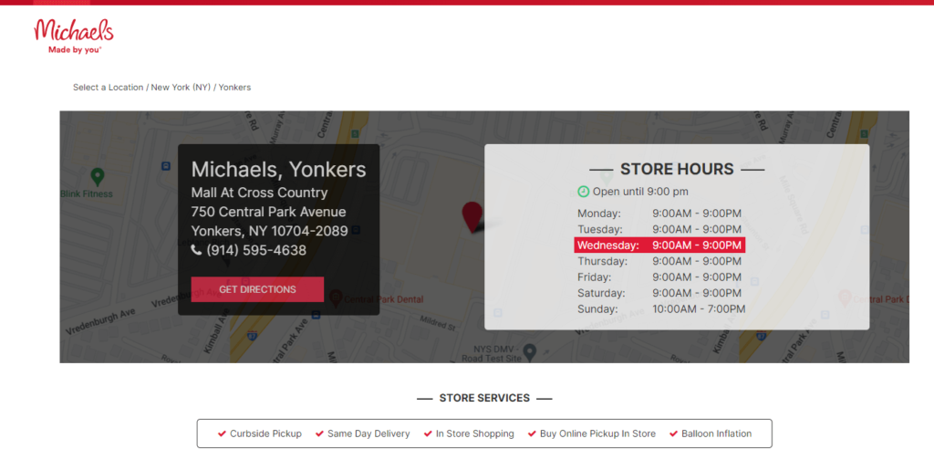 Homepage of Michaels website / locations.michaels.com

Link: https://locations.michaels.com/ny/yonkers/1306/
