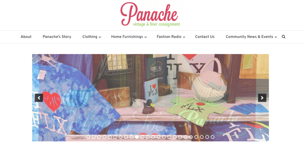 Homepage of Panache Vintage & Finer Consignment website / panacheconsignboutique.com

Link: https://www.panacheconsignboutique.com/