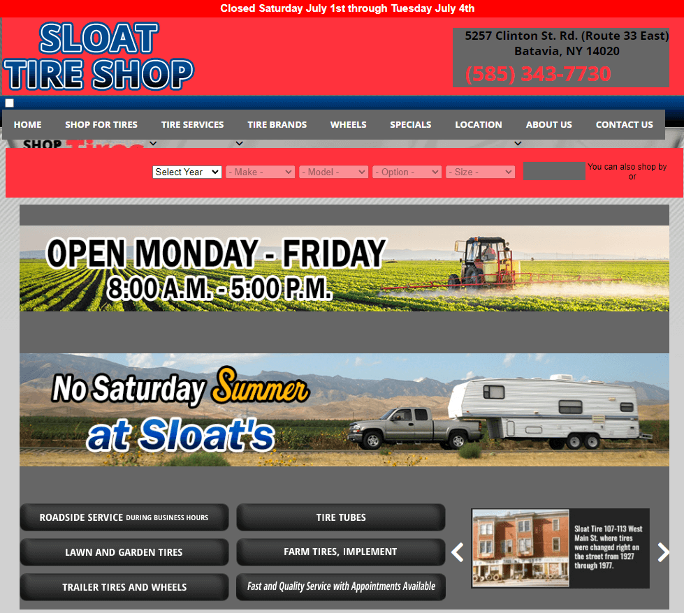 Homepage of Sloat Tire Shop website / sloattire.com

Link: https://www.sloattire.com/