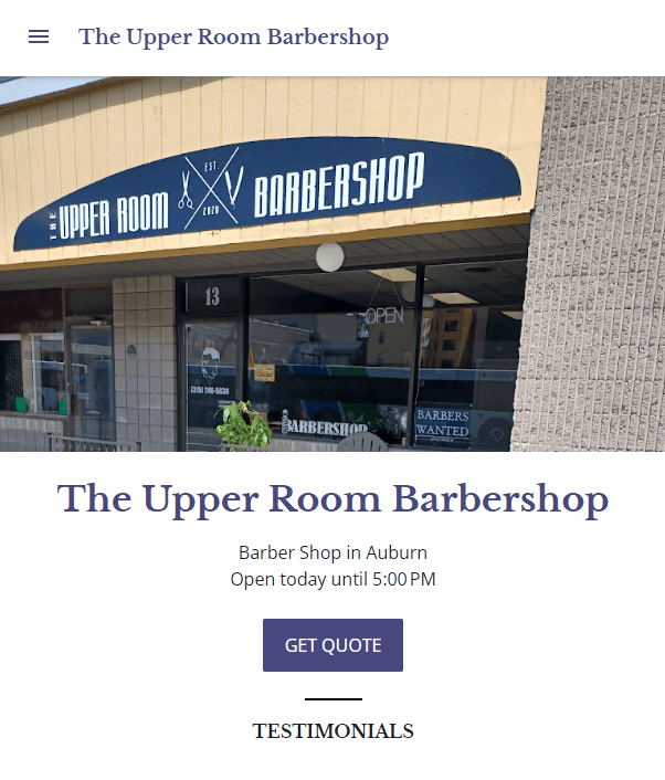 Homepage of The Upper Room Barbershop website / theupperroom-barbershop

Link: https://theupperroom-barbershop.business.site/
