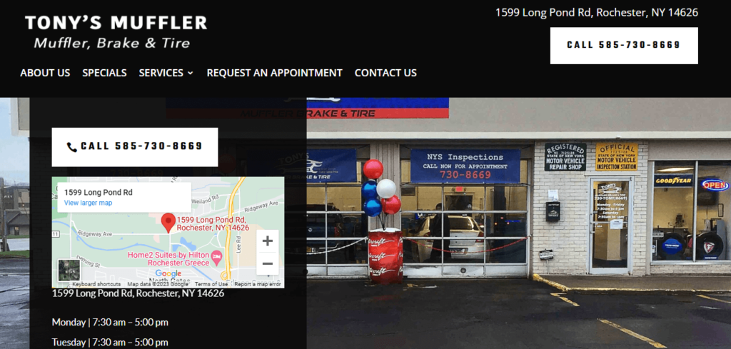 Homepage of Tony's Muffler Brake & Tire  website / tonysmufflerandtire.com

Link: https://tonysmufflerandtire.com/
