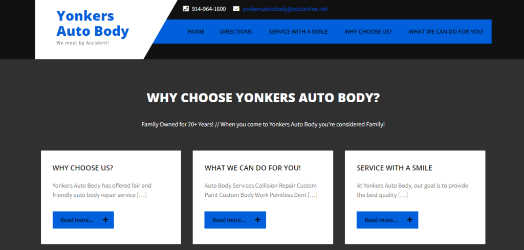 Homepage of Yonkers Auto Body website / yonkersautobody.com

Link: https://yonkersautobody.com/
