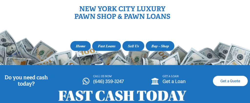 Homepage of the NYC Luxury Pawn Loans website /
Link: https://nycluxurypawnloans.com/