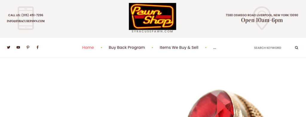 Homepage of the Pay More Pawn website /
Link: https://syracusepawn.com/