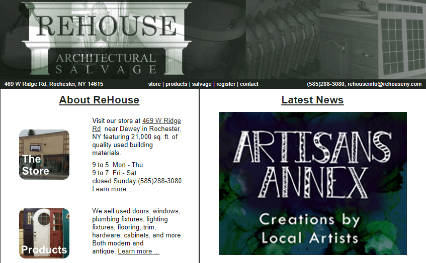 Homepage of the Rehouse Architectural Salvage website /
Link: https://www.rehouseny.com/