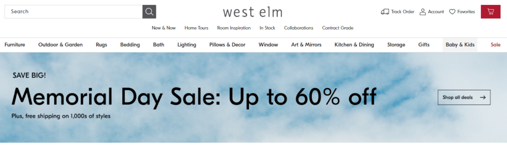 Homepage of the West Elm website /
Link: https://www.westelm.com/